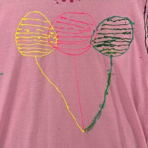 VINTAGE Jerzees T Shirt Womens Large Pink Single Stitch Custom Hand‎ Painted